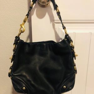 Black Leather Coach Purse with Gold Accents